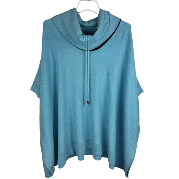 Chico's Sweaters - Chico's Cotton Cashmere Cinch Cowl Poncho Pullover Size S/M Blue Black